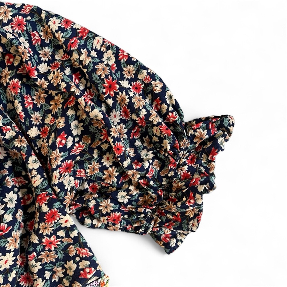 Natural Life Mixed Floral Print Tiered Colette Maxi Dress Blue Red Gold Large - Picture 8 of 11